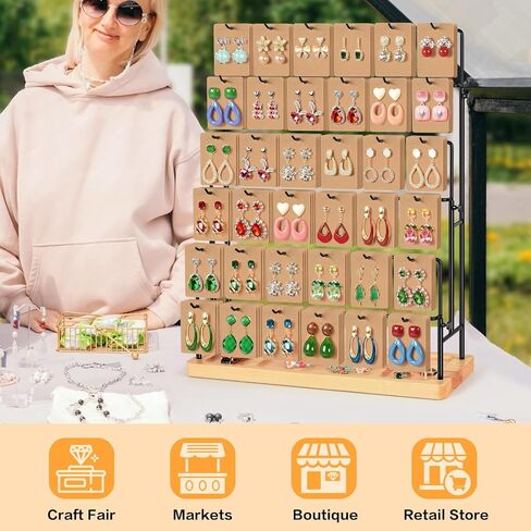 Earring Display for Vendors, 36 Hooks Earring Display Stands for Selling, Earring Holder Organizer for Earring Cards, Bracelets, Necklaces, Rings, Keychains Retail-Burlywood in Kuwait