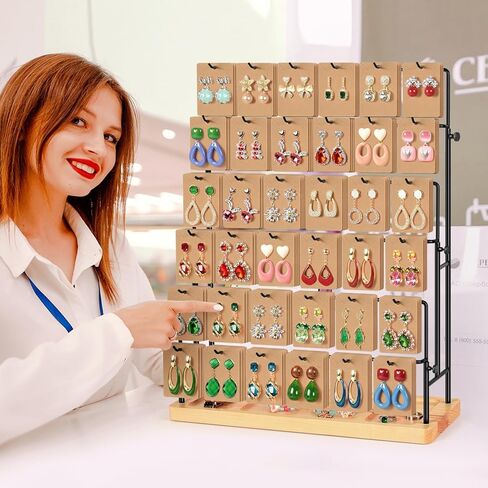 Earring Display for Vendors, 36 Hooks Earring Display Stands for Selling, Earring Holder Organizer for Earring Cards, Bracelets, Necklaces, Rings, Keychains Retail-Burlywood in Kuwait