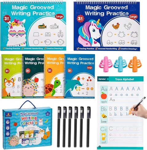 Magic Grooved Writing Practice, Tiny Thinkers Reusable Indented Handwriting Practice for Kids 3-5, Your Little Explorer Writing Tracetrek Workbooks Children Set Age 6-8 for Preschool & Kindergarten in Kuwait