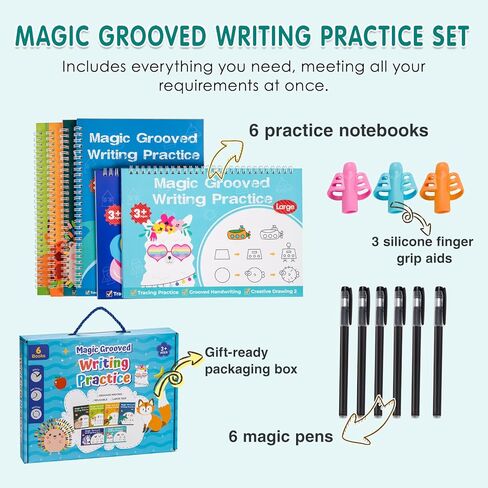 Magic Grooved Writing Practice, Tiny Thinkers Reusable Indented Handwriting Practice for Kids 3-5, Your Little Explorer Writing Tracetrek Workbooks Children Set Age 6-8 for Preschool & Kindergarten in Kuwait