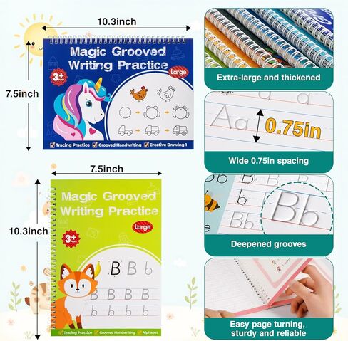 Magic Grooved Writing Practice, Tiny Thinkers Reusable Indented Handwriting Practice for Kids 3-5, Your Little Explorer Writing Tracetrek Workbooks Children Set Age 6-8 for Preschool & Kindergarten in Kuwait