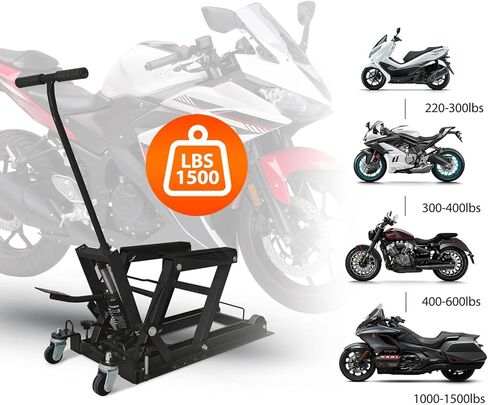 جاك رفع الدراجة النارية الهيدروليكي، حامل رفع ATV من الفولاذ عالي التحمل مع عجلات ومقبض، طاولة رفع دراجة نارية محمولة مع 4 عجلات قدم هيدروليكي للدراجات النارية ATV UTV Powersports in Kuwait