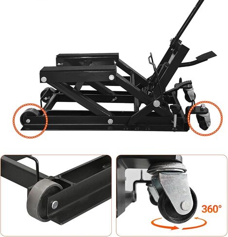 جاك رفع الدراجة النارية الهيدروليكي، حامل رفع ATV من الفولاذ عالي التحمل مع عجلات ومقبض، طاولة رفع دراجة نارية محمولة مع 4 عجلات قدم هيدروليكي للدراجات النارية ATV UTV Powersports in Kuwait