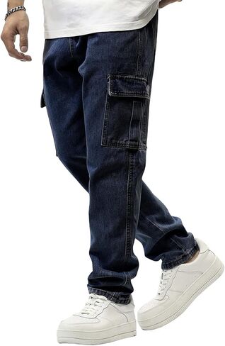 JMIERR Men's Elastic Waist Cargo Jeans Stretch Denim Pants with Drawstring Relaxed Fit for Casual Daily Wear in Saudi Arabia