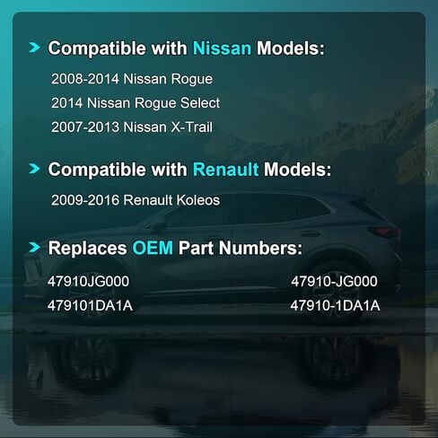 مستشعر سرعة العجلات ABS أمامي متوافق مع Nissan Rogue Select 2008 2009 2010 2011 2012 2013، X-Trail 2007-2013، Rogue Select 14، Renault Koleos 2009-2016 يسار يمين، يستبدل 47910JG000 479101DA1A in Kuwait