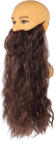Yolev لحية وهمية بنية شارب مزيف مجعد طويل زي اللحية 11.81 بوصة شعر وجه شارب واقعي للحفلات التنكرية للهالوين (بني) in Saudi Arabia