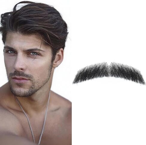Fake Beard, Fake Mustache, Realistic Human Hair, Full Hand Tied Fake Facial Hair for Men, Costume, Cosplay, Halloween, Drama, Funny Party, Black in Saudi Arabia