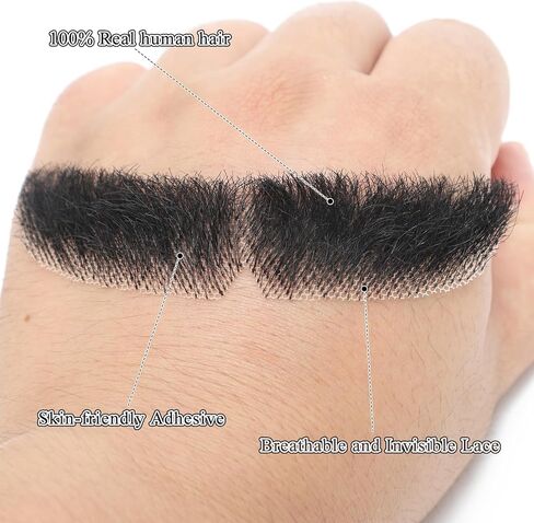 Fake Beard, Fake Mustache, Realistic Human Hair, Full Hand Tied Fake Facial Hair for Men, Costume, Cosplay, Halloween, Drama, Funny Party, Black in Saudi Arabia