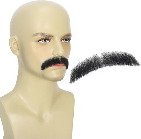 Fake Beard, Fake Mustache, Realistic Human Hair, Full Hand Tied Fake Facial Hair for Men, Costume, Cosplay, Halloween, Drama, Funny Party, Black in Saudi Arabia