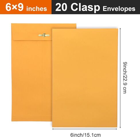 20 حزمة من مظاريف مانيلا مقاس 6 × 9 بوصة، مظاريف بمشبك أصفر مع مغلف مانيلا قابل للطباعة بختم صمغي للرسائل البريدية الآمنة والمستندات وبطاقات الدعوة in Kuwait