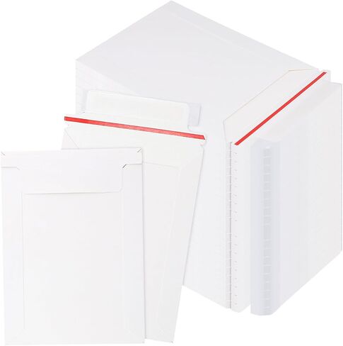 SINJEUN 200 Pack Rigid Mailers, 250 gsm Self Seal White Cardboard Envelopes, Stay Flat Envelopes for Files, Photos, Pictures, Papers in Saudi Arabia