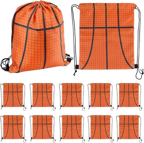QWORK Small Sport Drawstring Bags - 12 Pack Basketball Style Foldable Polyester Backpacks with Adjustable Straps Candy Bag - 10 x 12 Inch in Saudi Arabia