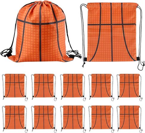 QWORK Small Sport Drawstring Bags - 12 Pack Basketball Style Foldable Polyester Backpacks with Adjustable Straps Candy Bag - 10 x 12 Inch in Saudi Arabia