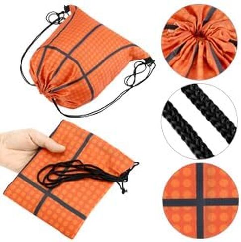 QWORK Small Sport Drawstring Bags - 12 Pack Basketball Style Foldable Polyester Backpacks with Adjustable Straps Candy Bag - 10 x 12 Inch in Saudi Arabia