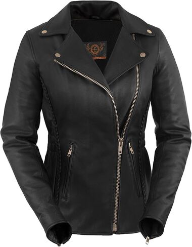 True Element Womens Premium Braided Motorcycle Leather Jacket (Black, Sizes XS-3XL) in Saudi Arabia