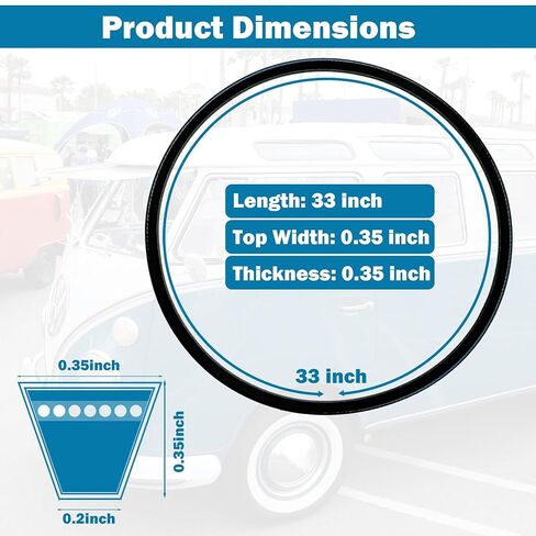 حزام البكرة بحجم المخزون 111903137D، حزام على شكل حرف V للمحرك 9.5x905 يناسب سيارات فولكس فاجن المبردة بالهواء وعربات الكثبان الرملية - مطاط عالي التحمل in Kuwait