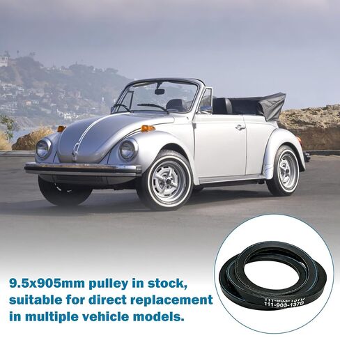 حزام البكرة بحجم المخزون 111903137D، حزام على شكل حرف V للمحرك 9.5x905 يناسب سيارات فولكس فاجن المبردة بالهواء وعربات الكثبان الرملية - مطاط عالي التحمل in Kuwait