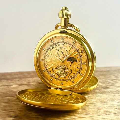 VIGOROSO Mechanical Pocket Watches for Men with Chain Tourbillon Vintage Men's Pocket Watch for Women Wind Up Gold Pocketwatch Arabic Wedding Christmas Birthday Gifts for Men Women in Saudi Arabia