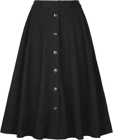 Allegra K Corduroy Skirt for Women Button Front High Waist Vintage Stretch A-Line Flared Casual Midi Skirts with Pockets in Saudi Arabia
