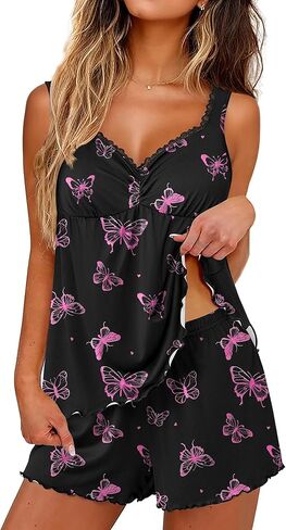 Ekouaer Womens Pajama Sets 2 Piece Cute Pj Set Lace V Neck Tank Top and Shorts Sleepwear Soft Sexy Lingerie Bridal Nightwear in Saudi Arabia