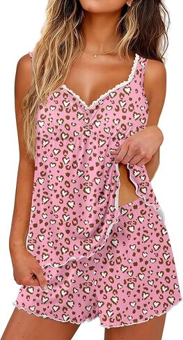 Ekouaer Womens Pajama Sets 2 Piece Cute Pj Set Lace V Neck Tank Top and Shorts Sleepwear Soft Sexy Lingerie Bridal Nightwear in Saudi Arabia