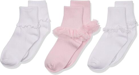 Jefferies Socks Girls' Ruffle/Ripple Edge/Lace Girls Socks 3 Pack in Saudi Arabia