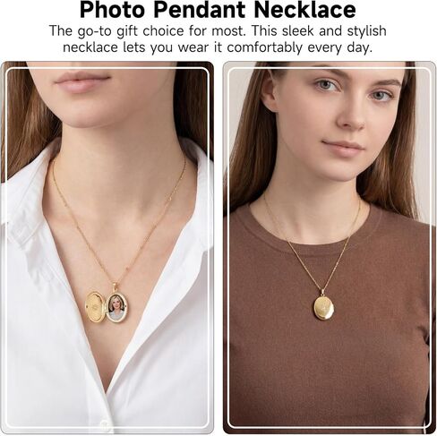 Gold Locket Necklace for Women - Oval Zircon Photo Locket Necklace, Golden Plated Brass, Holds Pictures, Birthday Gifts for Women in Saudi Arabia
