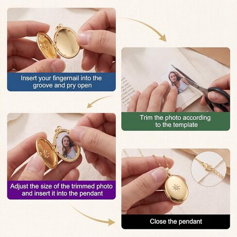 Gold Locket Necklace for Women - Oval Zircon Photo Locket Necklace, Golden Plated Brass, Holds Pictures, Birthday Gifts for Women in Saudi Arabia