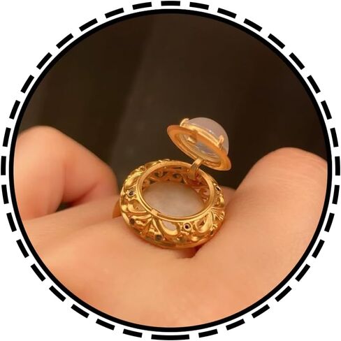 Vintage Aromatherapy Lip Balm Ring for Women, Hidden Locket Jade Ring Storage Design for Small Keepsakes or Emergency Items, Anxiety Meditation Jewelry Gift in Saudi Arabia
