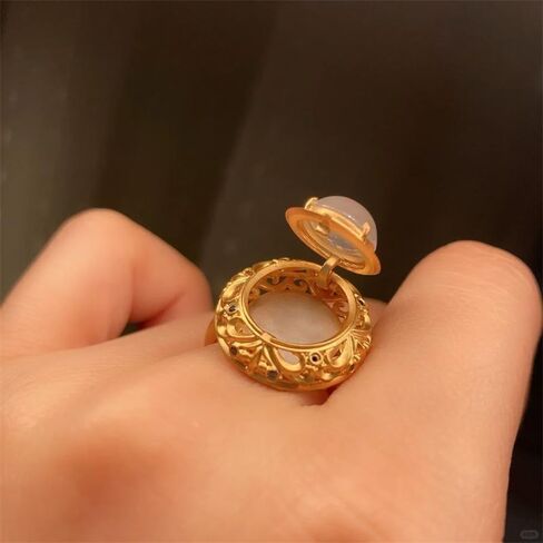 Vintage Aromatherapy Lip Balm Ring for Women, Hidden Locket Jade Ring Storage Design for Small Keepsakes or Emergency Items, Anxiety Meditation Jewelry Gift in Saudi Arabia