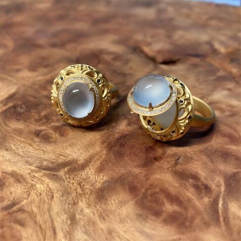 Vintage Aromatherapy Lip Balm Ring for Women, Hidden Locket Jade Ring Storage Design for Small Keepsakes or Emergency Items, Anxiety Meditation Jewelry Gift in Saudi Arabia