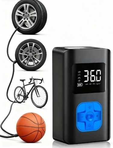 منفاخ إطارات ضاغط هواء محمول، مضخة هواء ذكية 150 رطل لكل بوصة مربعة لإطارات السيارات مع ضوء LED، منفاخ إطارات للسيارة والدراجة والدراجة النارية والكرة in Kuwait
