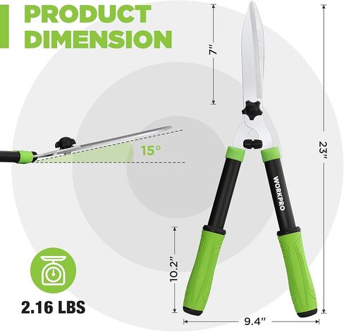 WORKPRO Hedge Shears, 23'' Manual Hedge Trimmers with Chrome Plated Steel Blade & Ergonomic Handle, Home Garden Pruner Hedge Clippers Perfect for Trimming Borders, Boxwood, and Tall Bushes in Saudi Arabia