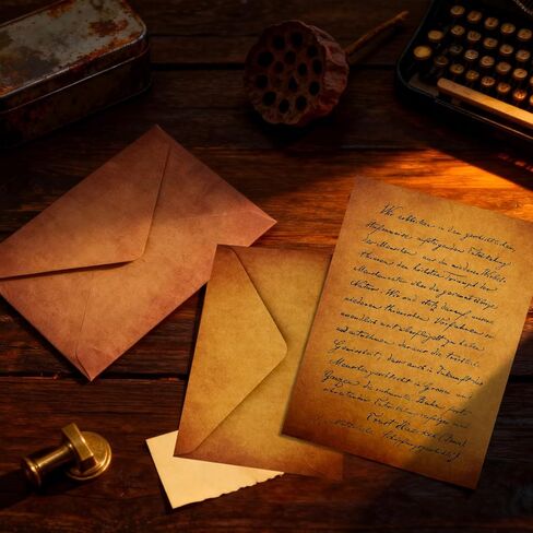 الورق والأظرف الثابتة، مجموعة قرطاسية لكتابة الرسائل، تتضمن أوراقًا عتيقة، وأظرفًا عتيقة، وإكسسوارات قديمة، وحبال (60 قطعة) in Kuwait