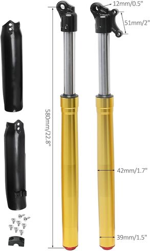 نظام تعليق شوكة أمامي مقلوب 580 مم 22.8 بوصة - صدمات 39/42 مم لدراجات الحفرة 70cc-125cc - يناسب CRF50، XR50، SDG، SSR، Apollo، Taotao، Coolster، Razor، محور 12 مم in Kuwait
