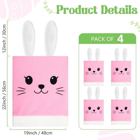 Easter Chair Covers Set of 4, Cute Bunny Rabbit Chair Back Covers Removable and Washable Stretch Slipcovers for Easter Dinning Table and Bunny Themed Birthday Party Decor in Saudi Arabia