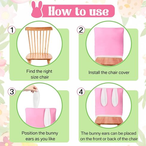 Easter Chair Covers Set of 4, Cute Bunny Rabbit Chair Back Covers Removable and Washable Stretch Slipcovers for Easter Dinning Table and Bunny Themed Birthday Party Decor in Saudi Arabia