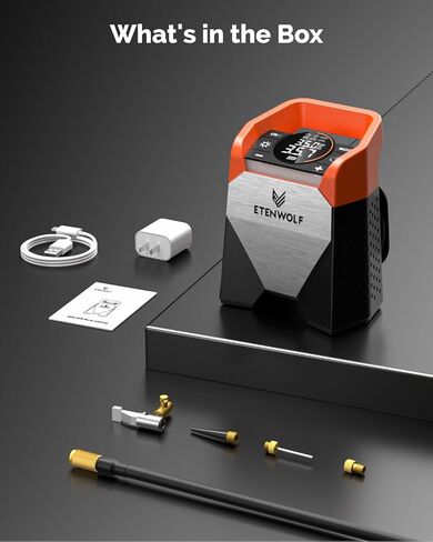 ضاغط هواء محمول من ETENWOLF Zephyr S5 للخدمة الشاقة، مضخة هواء لاسلكية 160 رطل لكل بوصة مربعة و15600 مللي أمبير في الساعة مع ضوء LED لإطارات السيارات والدراجة والدراجات النارية والكرات والالتقاطات (برتقالي زاهي) in Kuwait