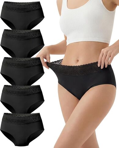 Cevapro Seamless Underwear for Women With Soft Lace Waistband, No Show Laser Cut Lace Panties Women Underwear Seamless 5 Pack in Saudi Arabia