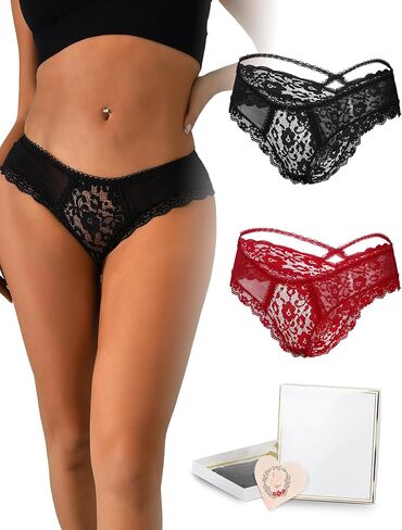 Women's Lace Cheeky Panties Criss Cross Back Briefs with Cute Bow Floral Hipster Underwear Cut Out Boyshorts in Saudi Arabia