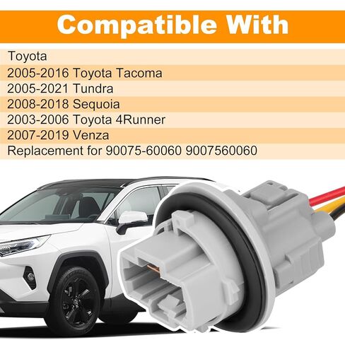 2PCS Front Turn Signal Light Socket W/Pigtail Harness Compatible with 2005-2016 Toyota Tacoma/2005-2021 Tundra/2008-2018 Sequoia/2003-2006 4Runner Replace for 90075-60060 9007560060(3 Pin) in Saudi Arabia
