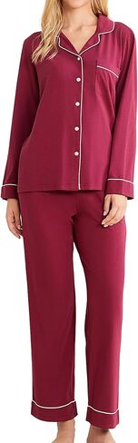 LYCY Womens Soft Pajama Set Long Sleeve with Pockets Button Up Sleepwear Lounge Pjs 2-Piece in Saudi Arabia