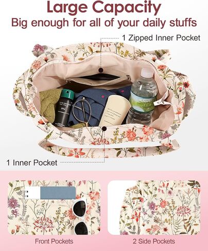 Cute Corduroy Tote Bag for Women - Large Capacity Multi-Pocket Shoulder Bag with Zipper in Kuwait