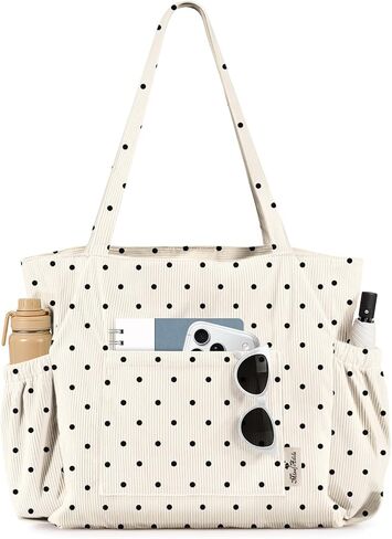 Cute Corduroy Tote Bag for Women - Large Capacity Multi-Pocket Shoulder Bag with Zipper in Kuwait
