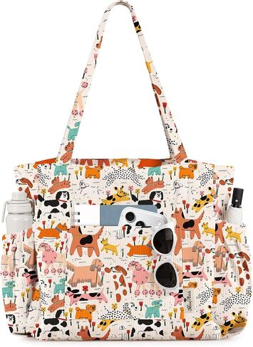 Cute Corduroy Tote Bag for Women - Large Capacity Multi-Pocket Shoulder Bag with Zipper in Kuwait