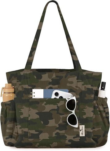 Cute Corduroy Tote Bag for Women - Large Capacity Multi-Pocket Shoulder Bag with Zipper in Kuwait