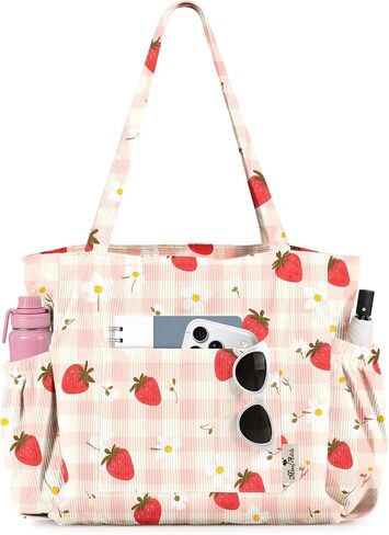 Cute Corduroy Tote Bag for Women - Large Capacity Multi-Pocket Shoulder Bag with Zipper in Kuwait