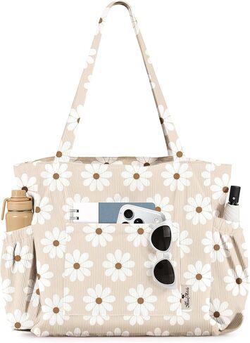 Cute Corduroy Tote Bag for Women - Large Capacity Multi-Pocket Shoulder Bag with Zipper in Kuwait