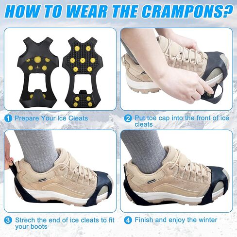 Ice Cleats for Shoes and Boots Snow Walk Traction Cleats Crampons Anti Slip 11 Studs Ice Snow Grippers Overshoe for Walking on Ice and Snow in Saudi Arabia