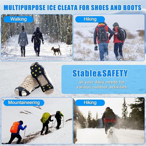 Ice Cleats for Shoes and Boots Snow Walk Traction Cleats Crampons Anti Slip 11 Studs Ice Snow Grippers Overshoe for Walking on Ice and Snow in Saudi Arabia